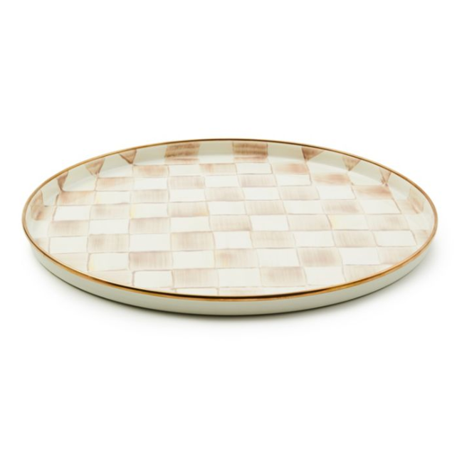 MacKenzie Childs Mocha Check Enamel Round Tray