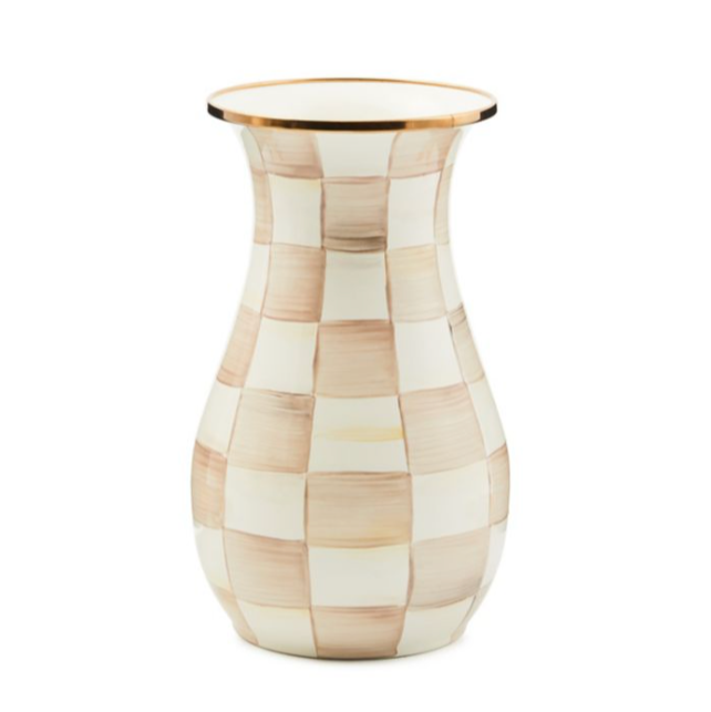 MacKenzie Childs Tall Mocha Check Enamel Vase