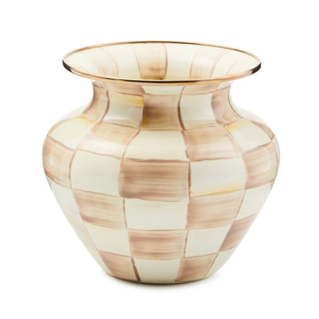 MacKenzie Childs Mocha Check Enamel Vase