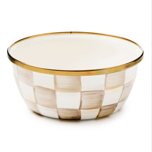 MacKenzie Childs Mocha Check Enamel Pinch Bowl