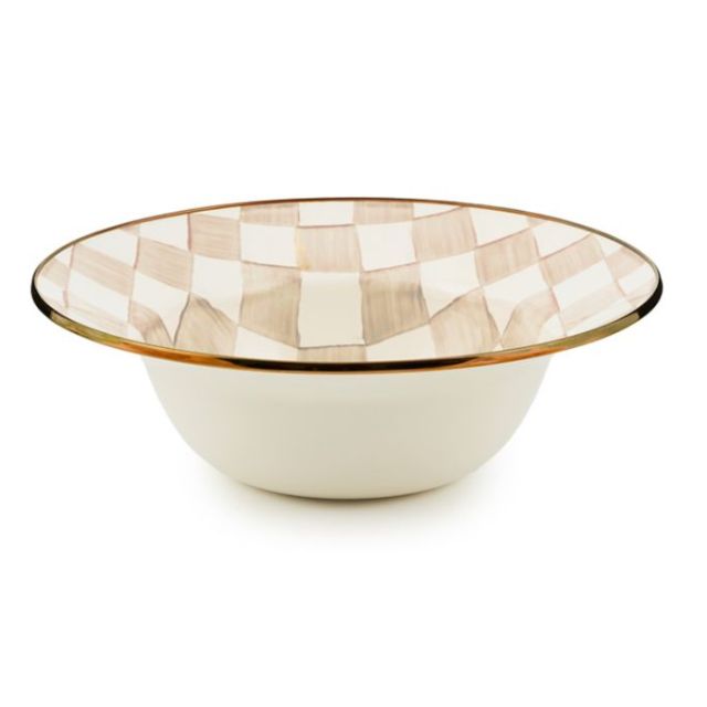 MacKenzie Childs Mocha Check Enamel Serving Bowl