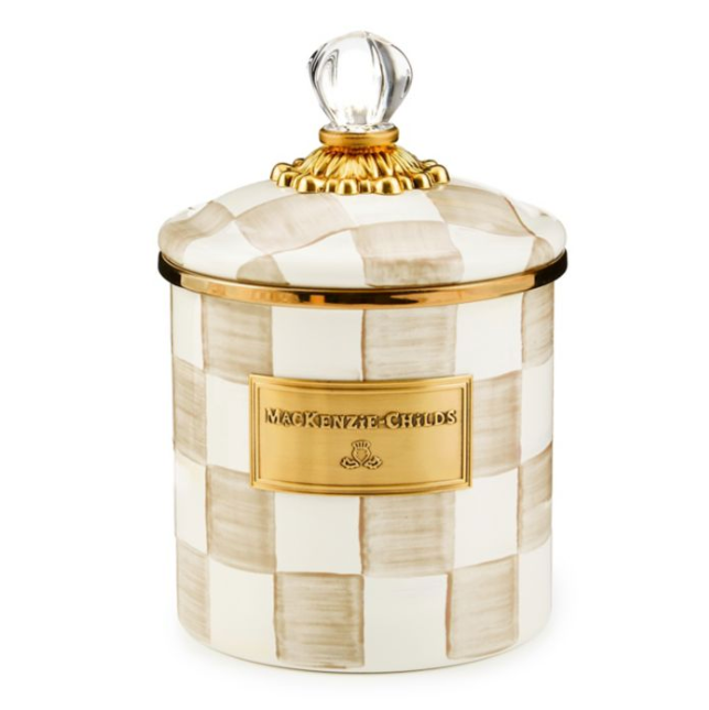 MacKenzie Childs Mocha Check Enamel Canister, Small