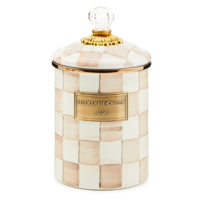 MacKenzie Childs Mocha Check Enamel Canister, Medium