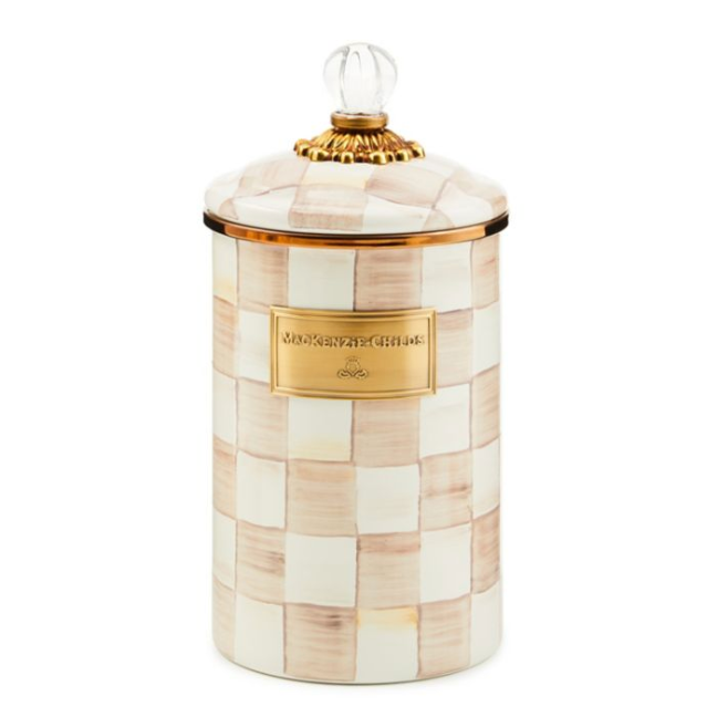 MacKenzie Childs Mocha Check Enamel Canister, Large