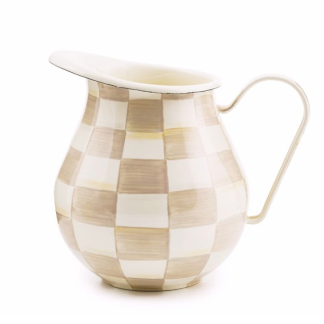 MacKenzie Childs Mocha Check Enamel Pitcher