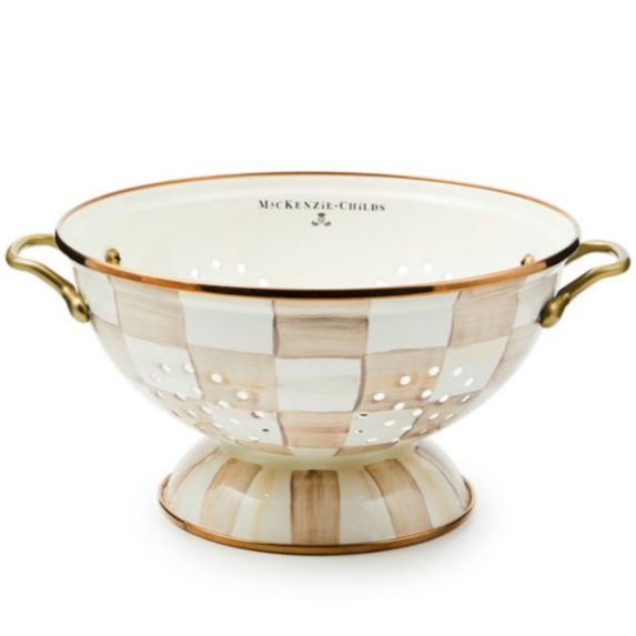 MacKenzie Childs Mocha Check Enamel Colander