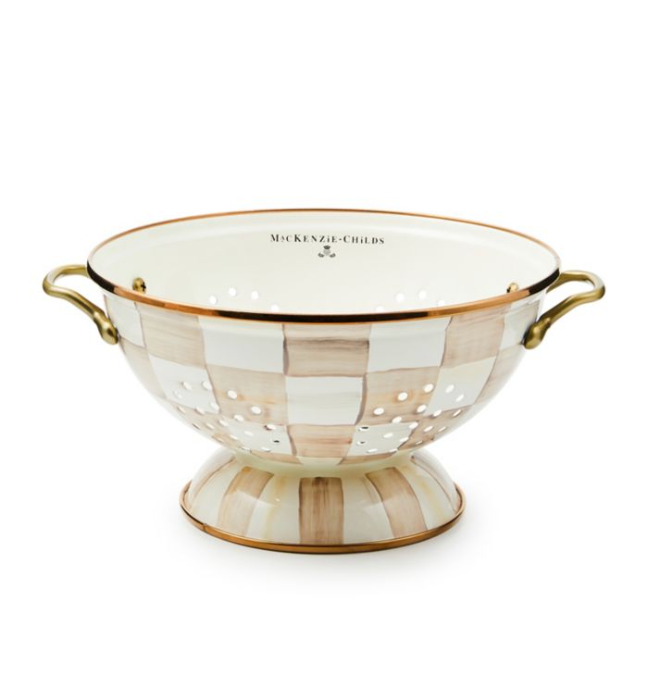 MacKenzie Childs Mocha Check Enamel Colander