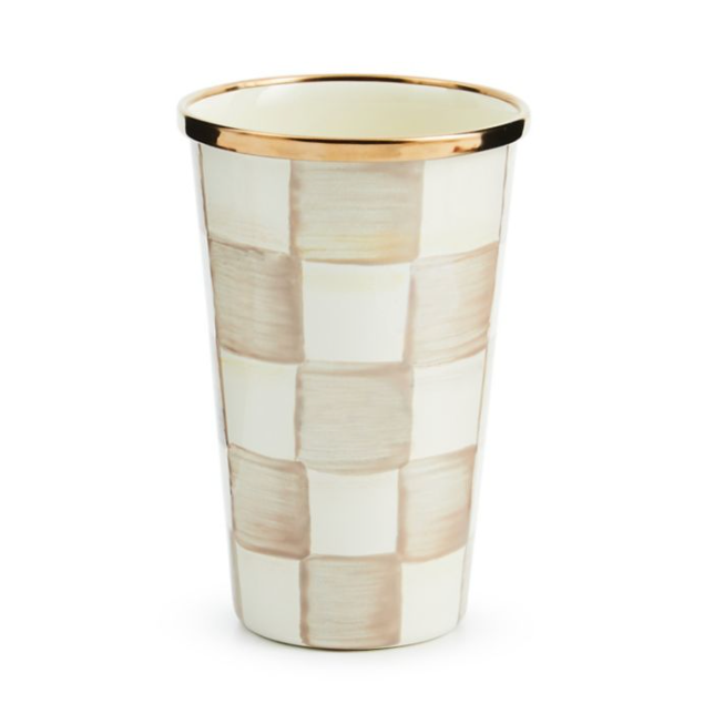 MacKenzie Childs Mocha Check Enamel Tumbler