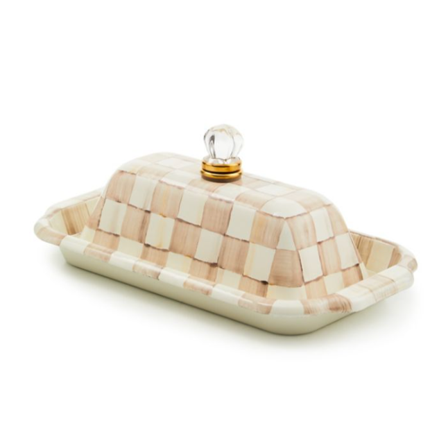 MacKenzie Childs Mocha Check Enamel Butter Box