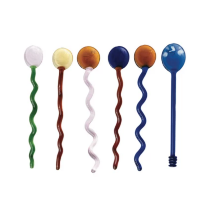 Handmade Glass Squiggle Spoons, Set of 6