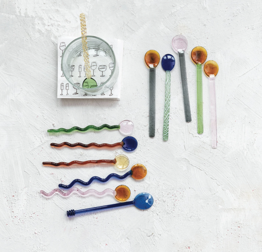 Handmade Glass Squiggle Spoons, Set of 6