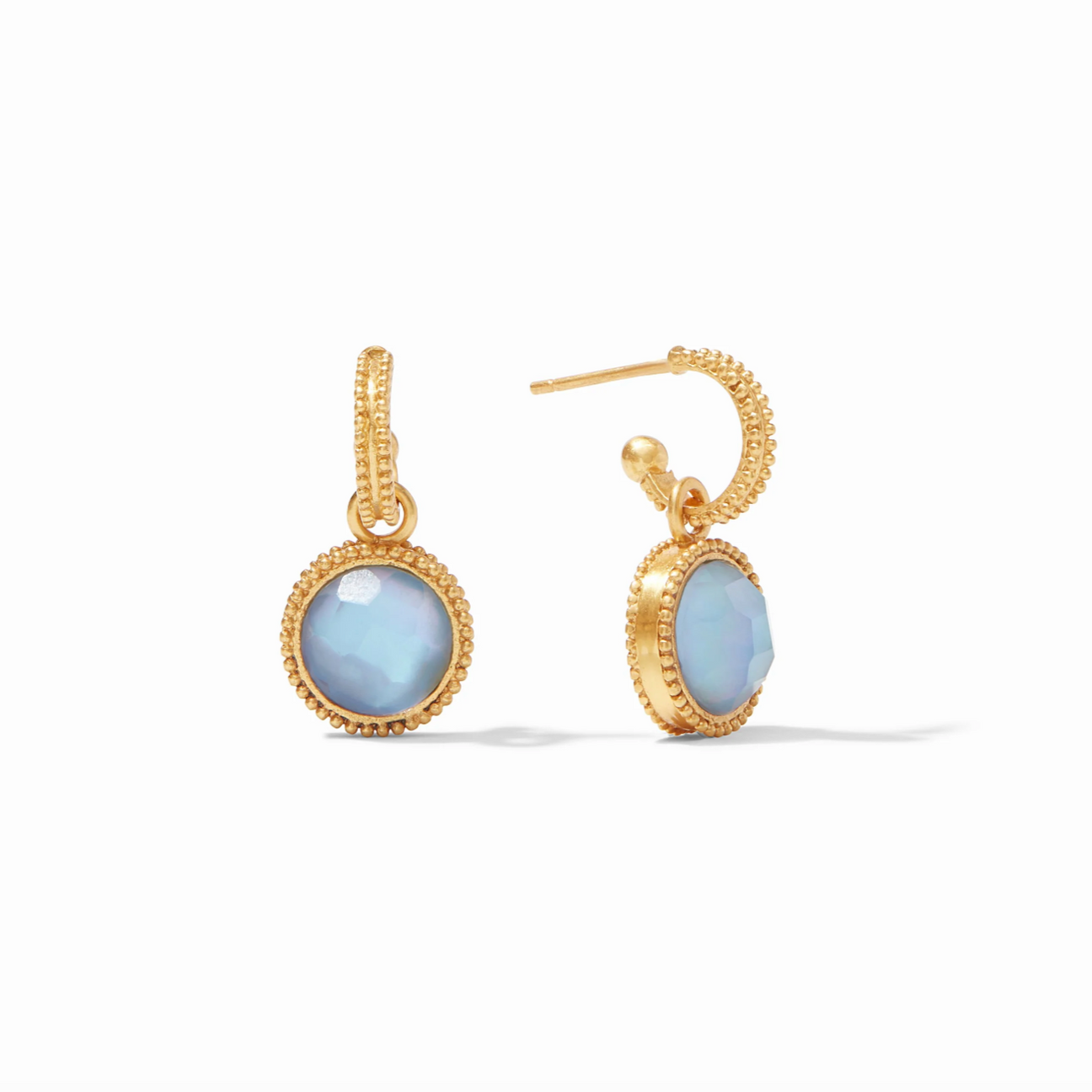Julie Vos Fleur de Lis Hoop & Charm Earring, Chalcedony Blue