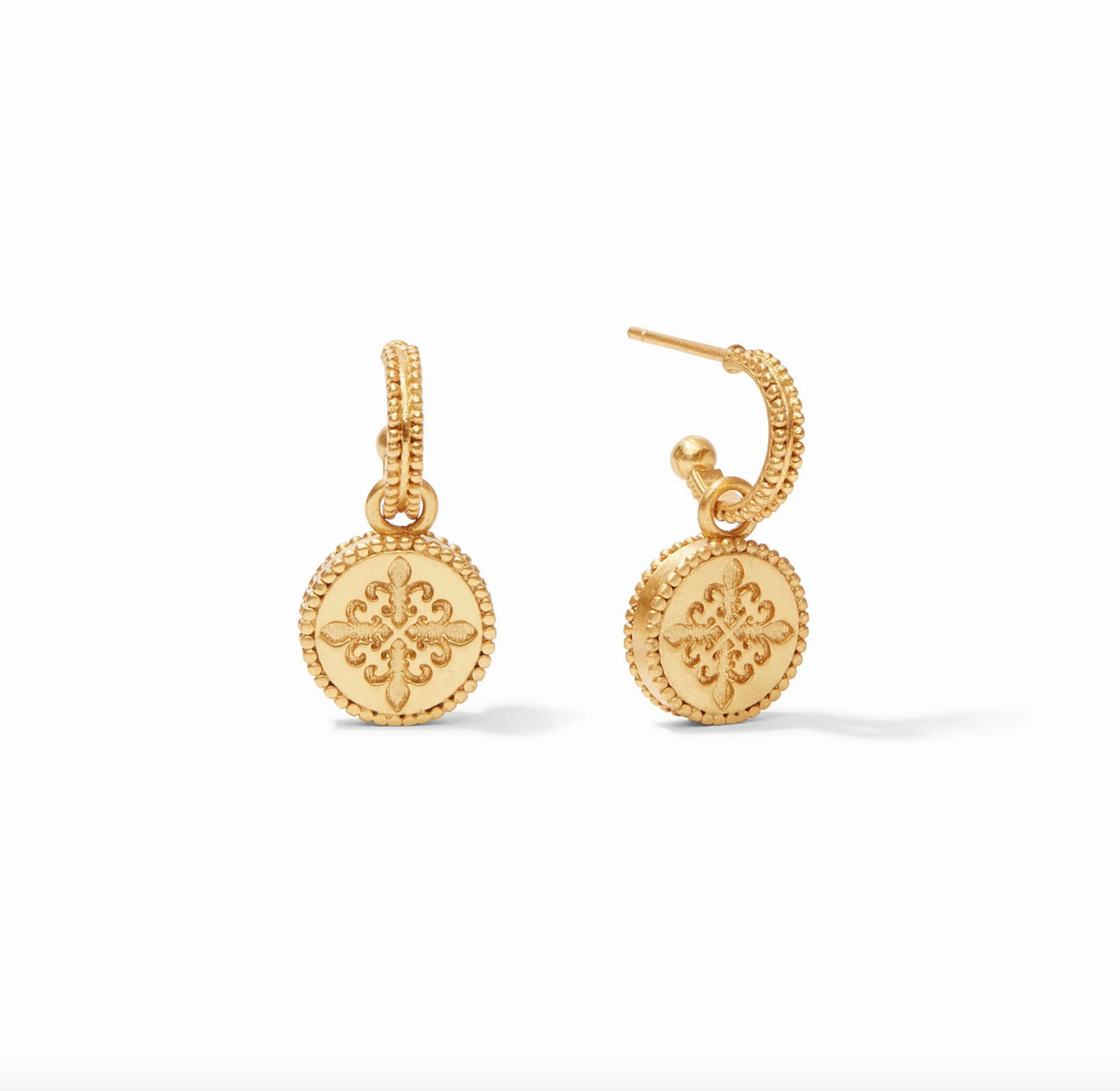 Julie Vos Fleur de Lis Hoop & Charm Earring, Chalcedony Blue