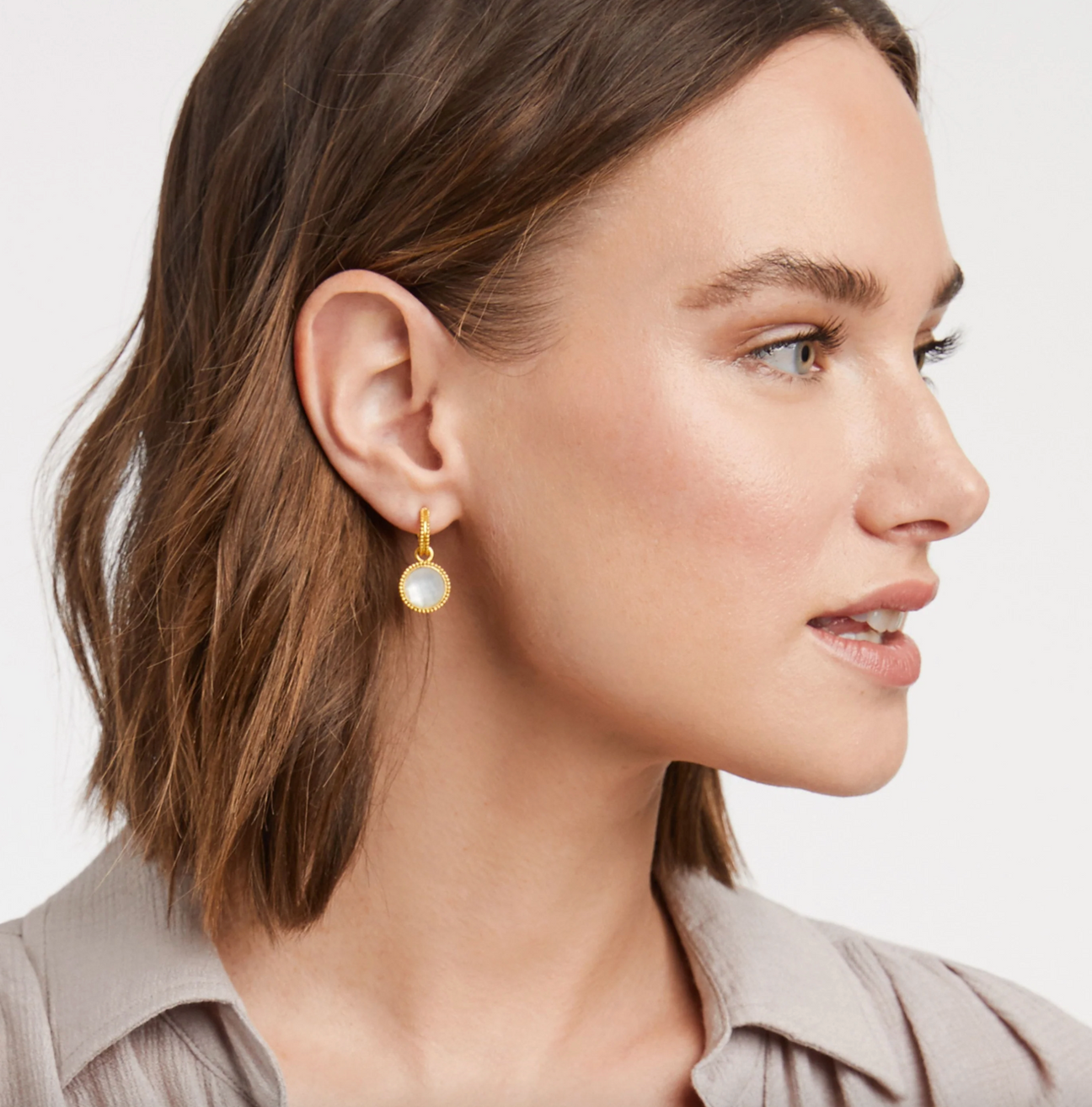 Julie Vos Fleur de Lis Hoop & Charm Earring, Chalcedony Blue