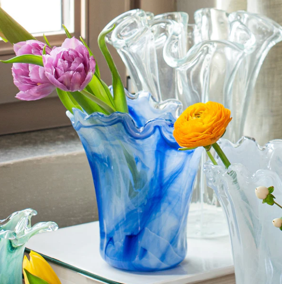 VIETRI Onda Glass Cobalt Short Vase
