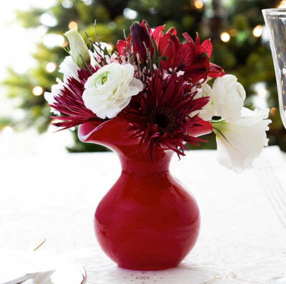 VIETRI Hibiscus Glass Red Bud Vase