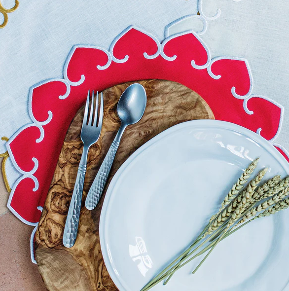 VIETRI Tessuti Red Round Placemats with White Stitching
