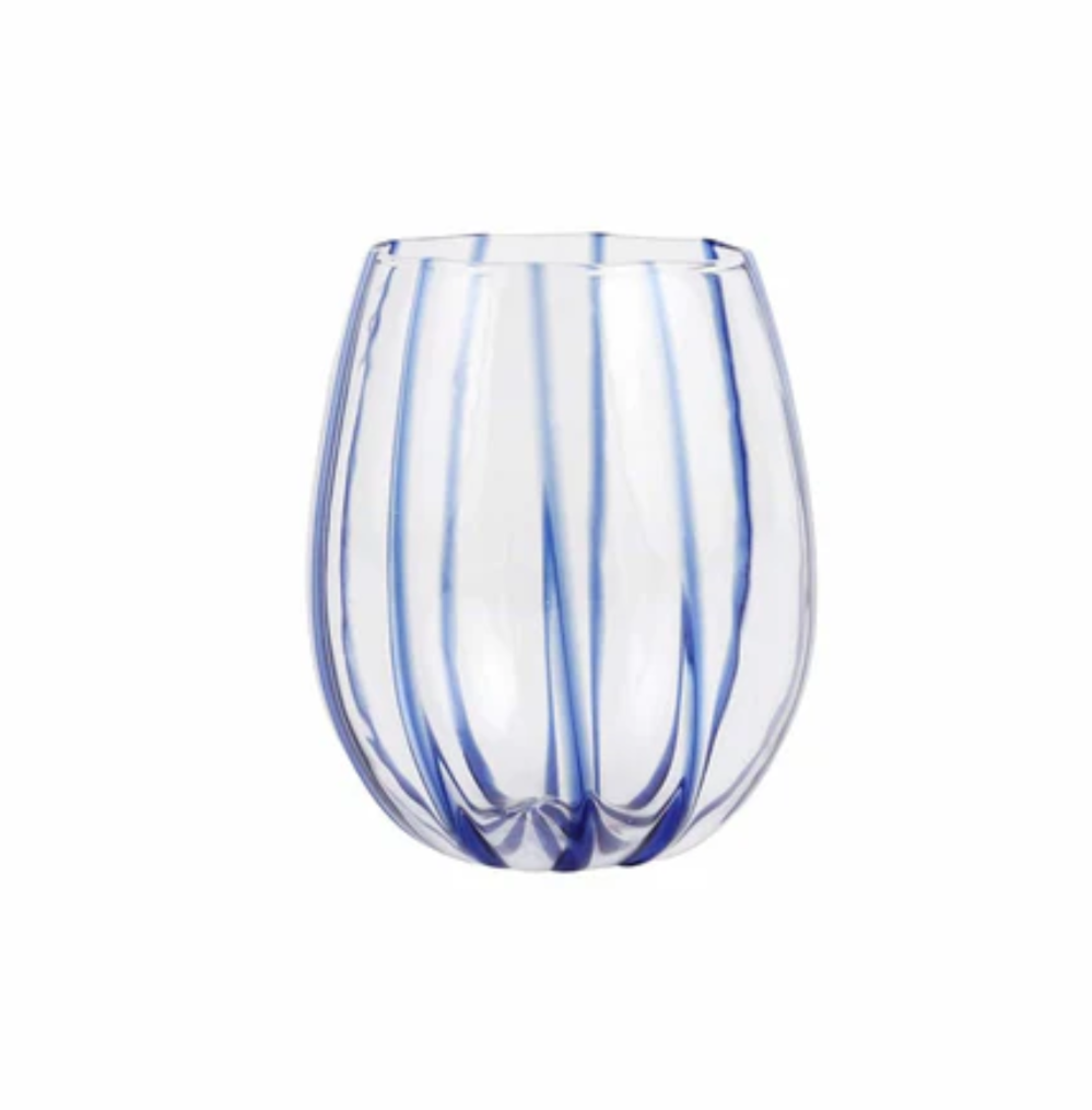 VIETRI Nuovo Stripe Blue Stemless Wine Glass