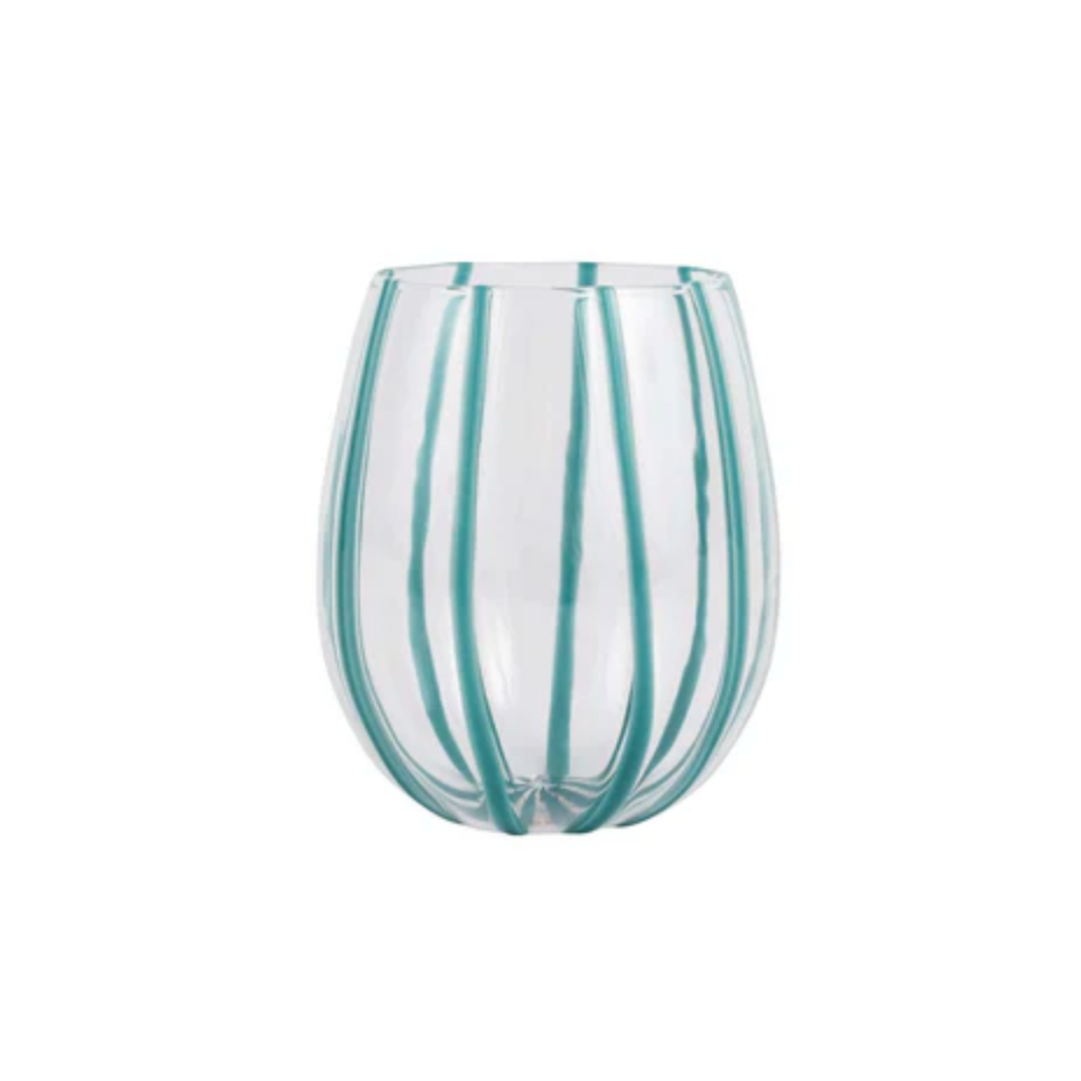 VIETRI Nuovo Stripe Teal Stemless Wine Glass