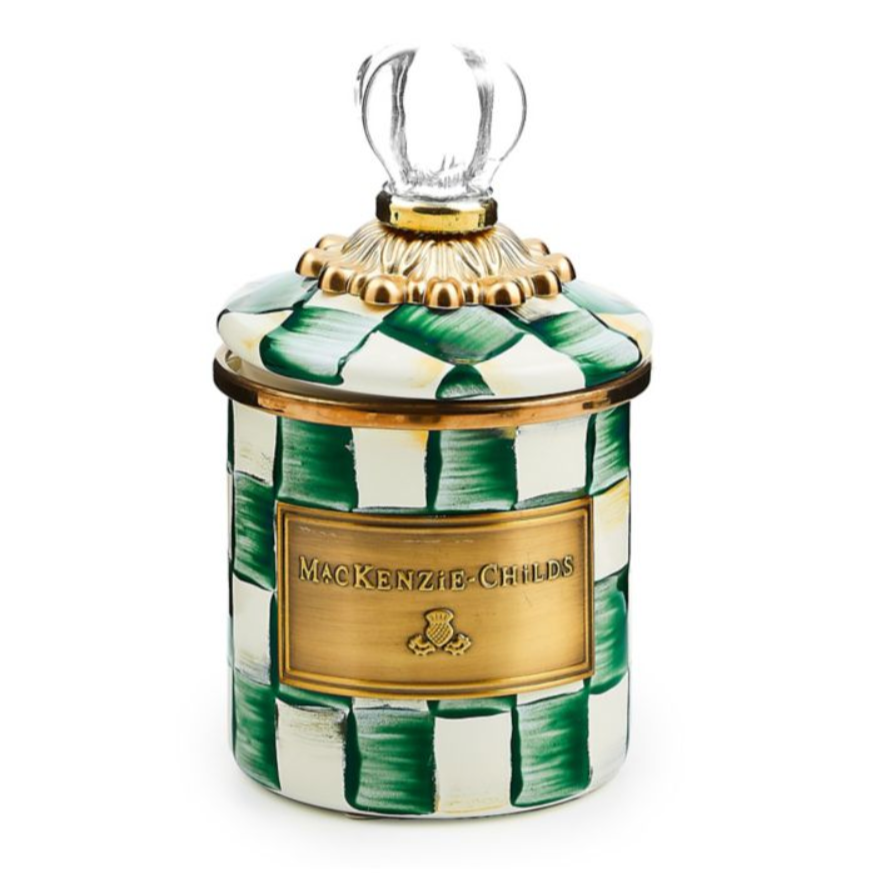 MacKenzie Childs Emerald Check Enamel Canister, Mini