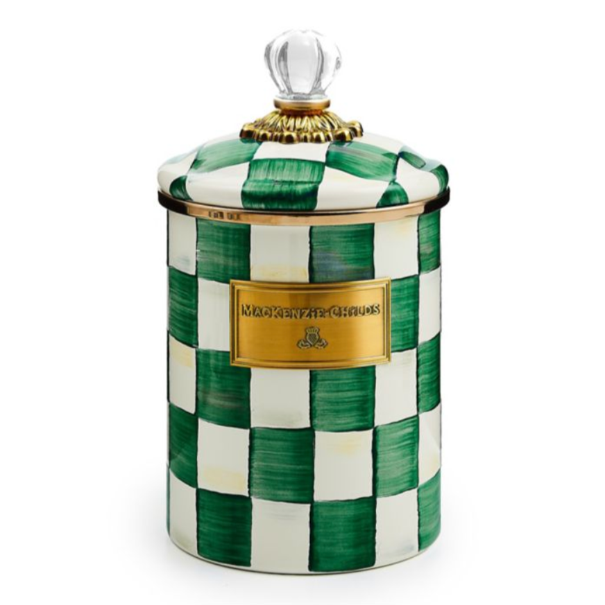 MacKenzie Childs Emerald Check Enamel Canister, Medium