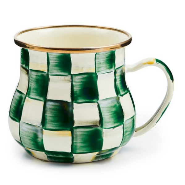 MacKenzie Childs Emerald Check Enamel Mug