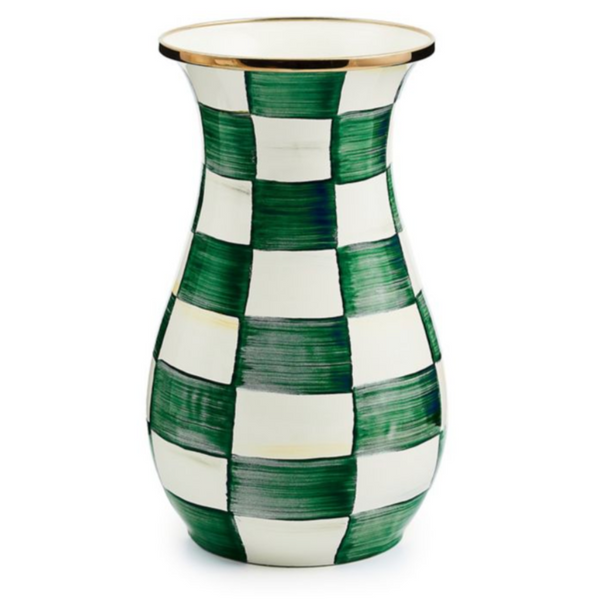 MacKenzie Childs Tall Emerald Check Enamel Vase