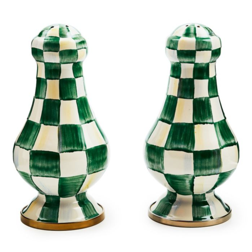 MacKenzie Childs Emerald Check Enamel Large Salt & Pepper Shakers