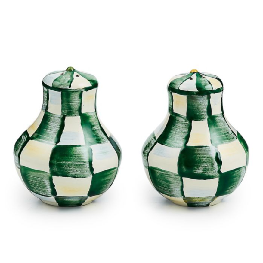MacKenzie Childs Emerald Check Enamel Salt & Pepper Shakers