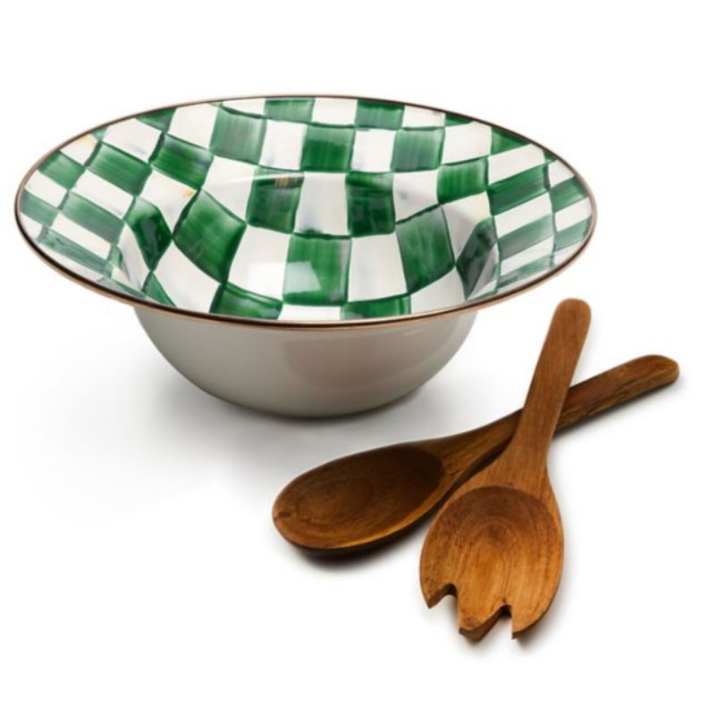 MacKenzie Childs Emerald Check Enamel Salad Serving Set