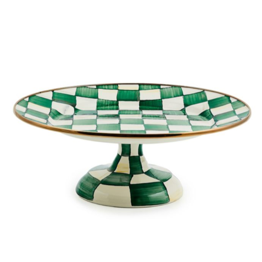 MacKenzie Childs Emerald Check Enamel Pedestal Platter
