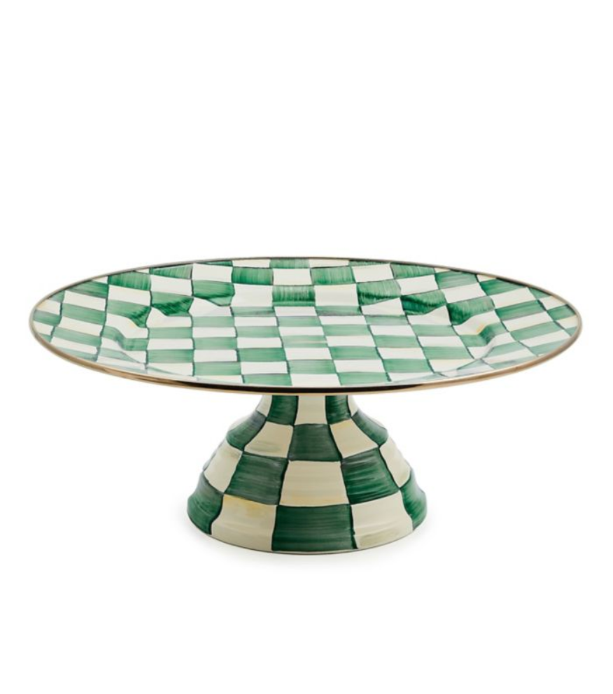 MacKenzie Childs Emerald Check Enamel Pedestal Platter