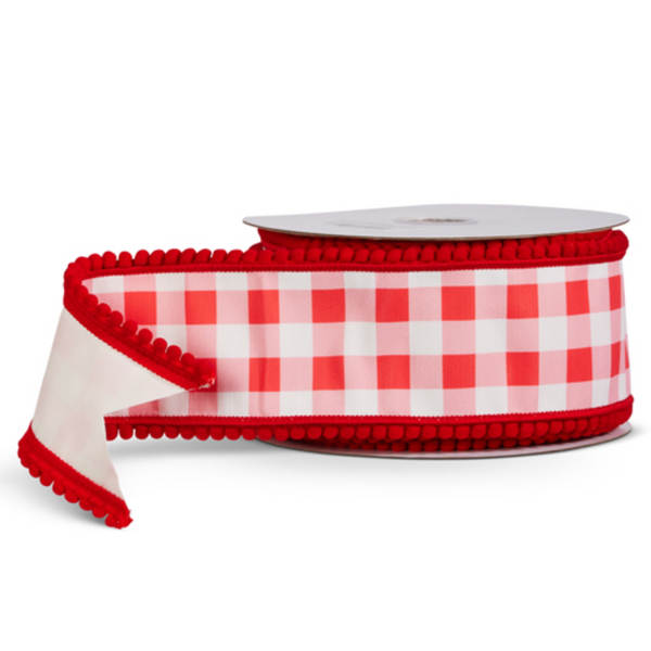 Wide Red Gingham Wired Ribbon