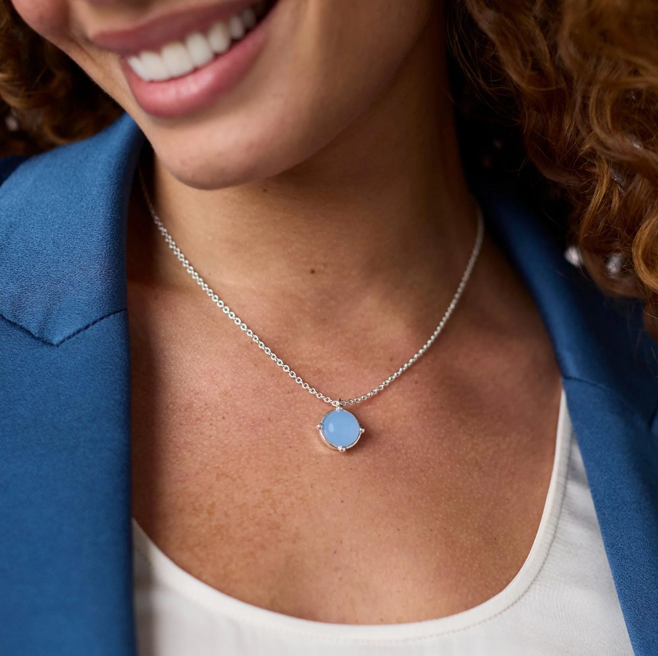 Julie Vos Silver Honeybee Necklace, Chalcedony Blue