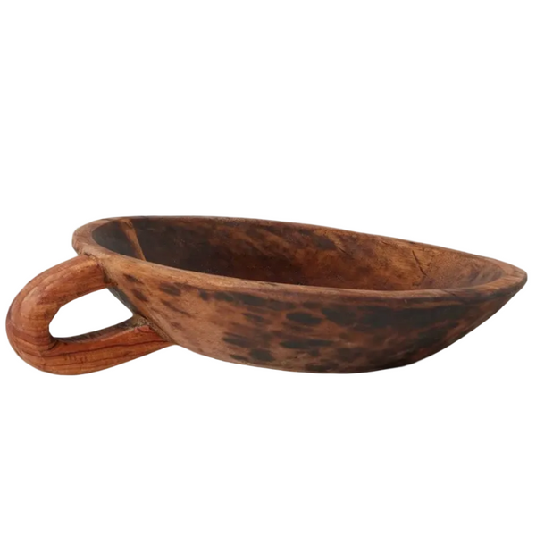 Carved Handle Vintage Wood Bowl