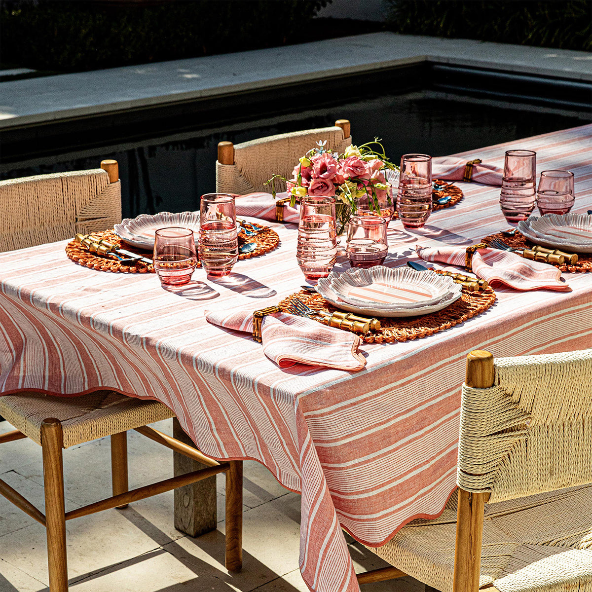 Juliska Cabana Stripe Tablecloth - Coral