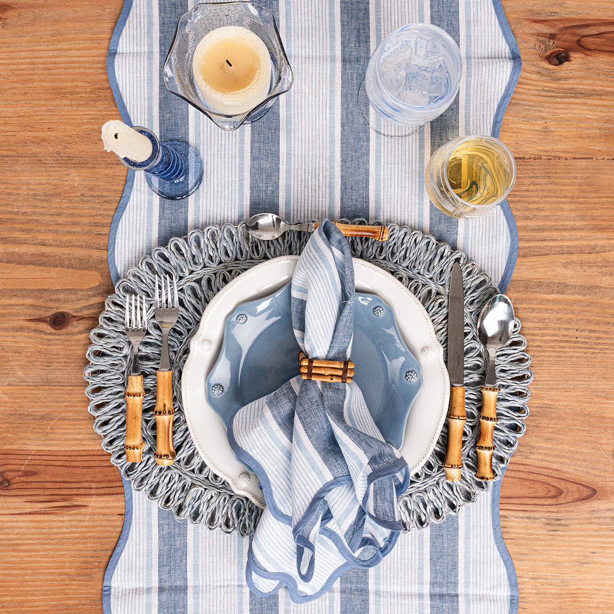Juliska Cabana Stripe Table Runner - Ocean