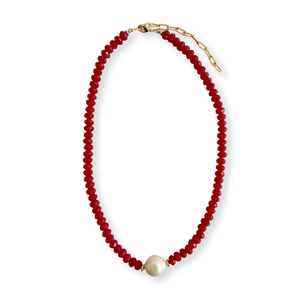 Red Jade & Pearl Necklace