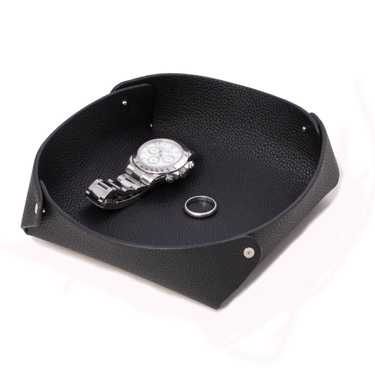 Black Leather Rounded Valet Tray