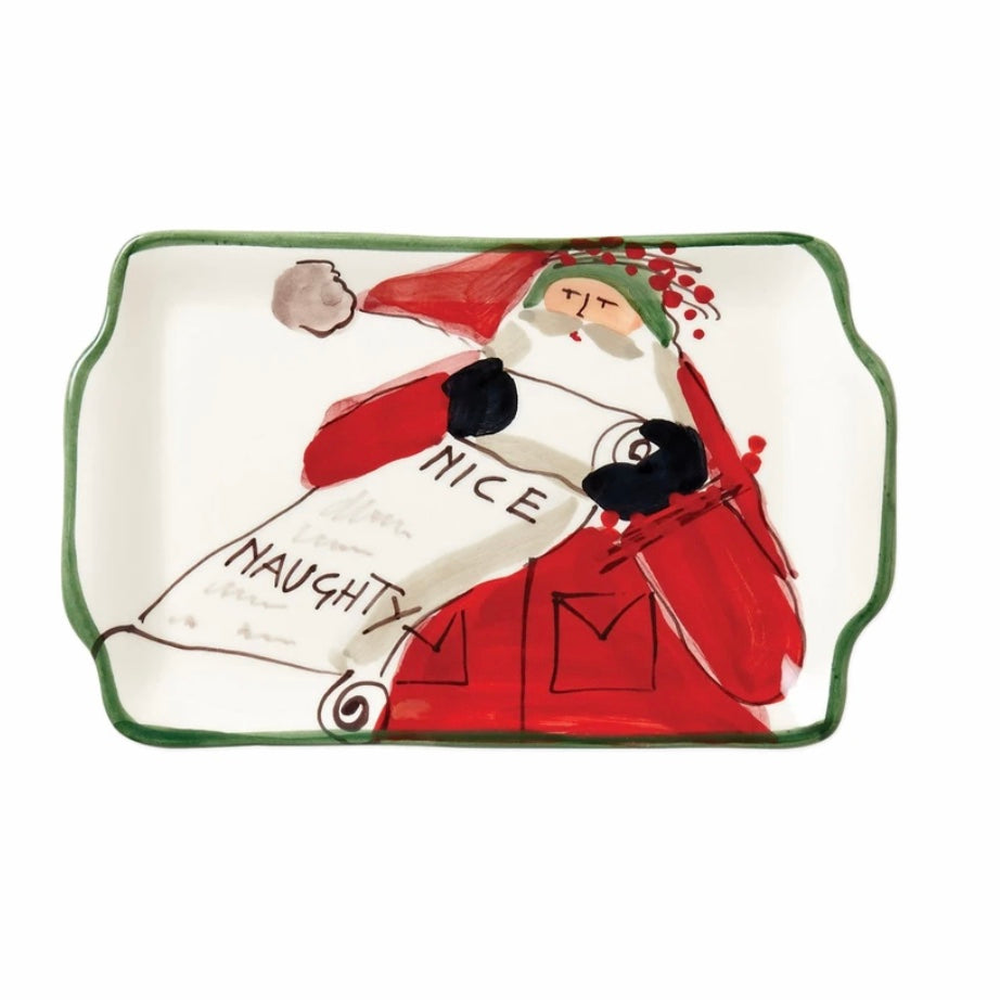 VIETRI Old St. Nick Rectangular Plate, Naughty or Nice