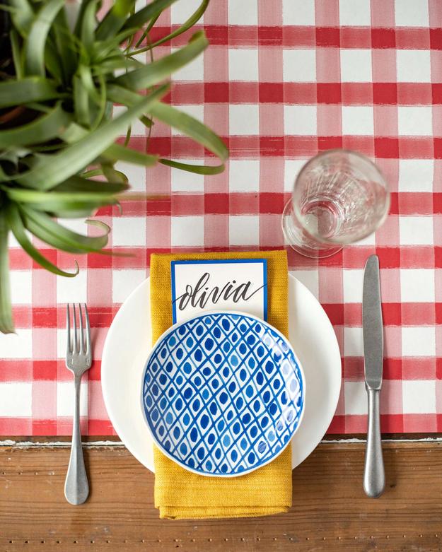 Red Painted Check Table Runner