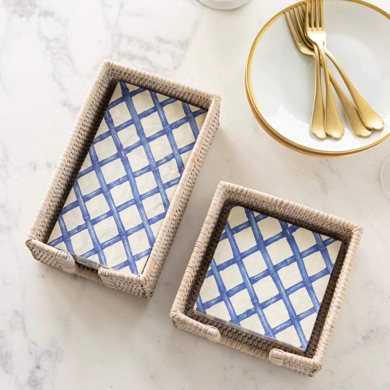 Blue Lattice Guest Paper Napkins, Set of 16