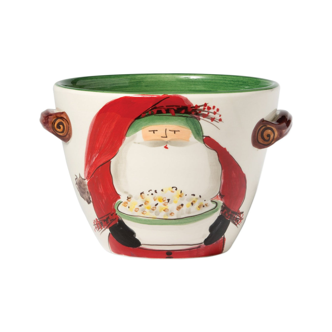 VIETRI Old St. Nick Handled Deep Popcorn Serving Bowl