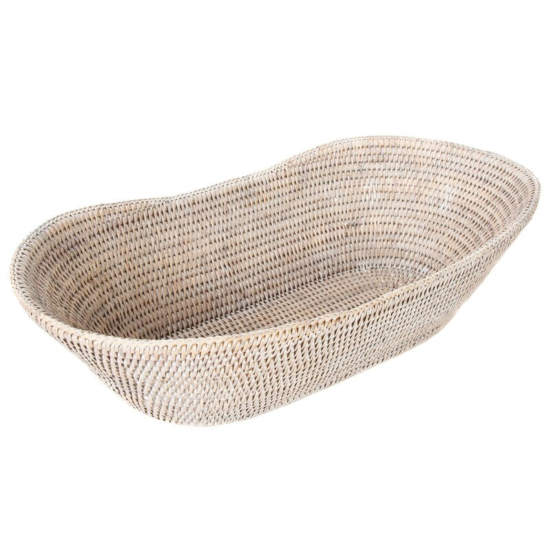 Rattan Oval Basket, White Wash