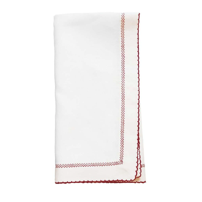 Picot White & Red  Dinner Napkins