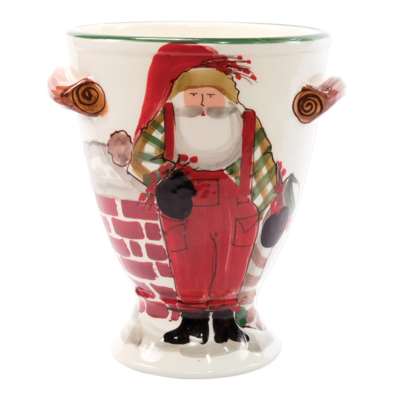 VIETRI Old St. Nick Footed Urn w/ Chimney & Stockings