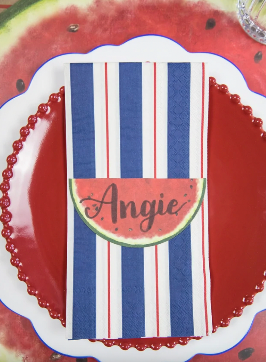 Navy & Red Awning Stripe Guest Paper Napkins, Set of 16