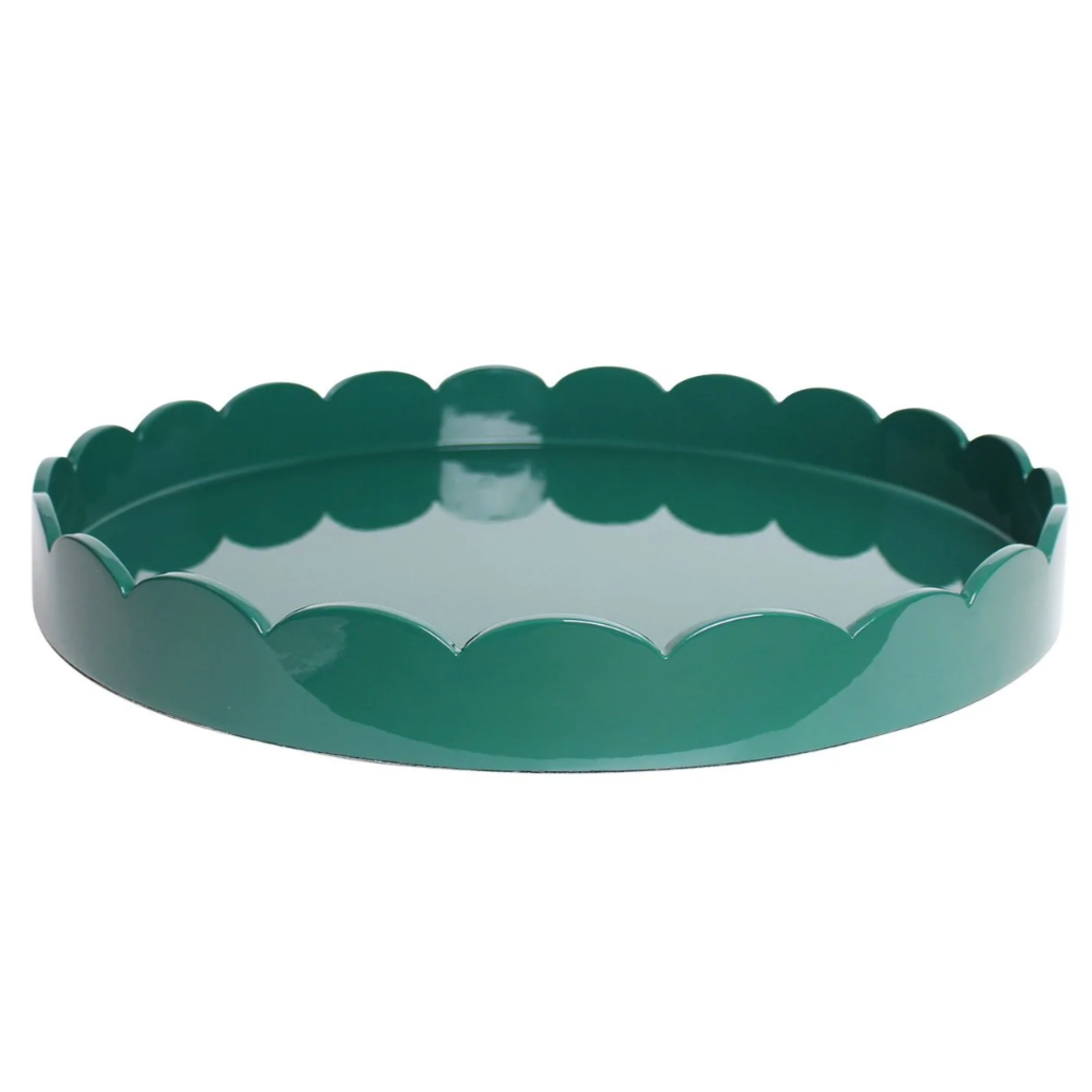 British Racing Green Round Lacquered Scalloped Tray