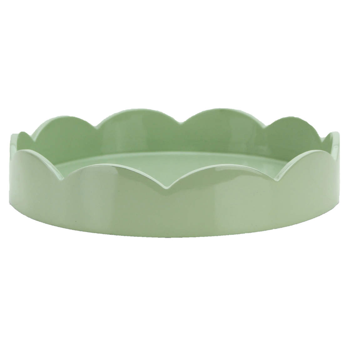 Sage Round Lacquered Scalloped Tray, Small