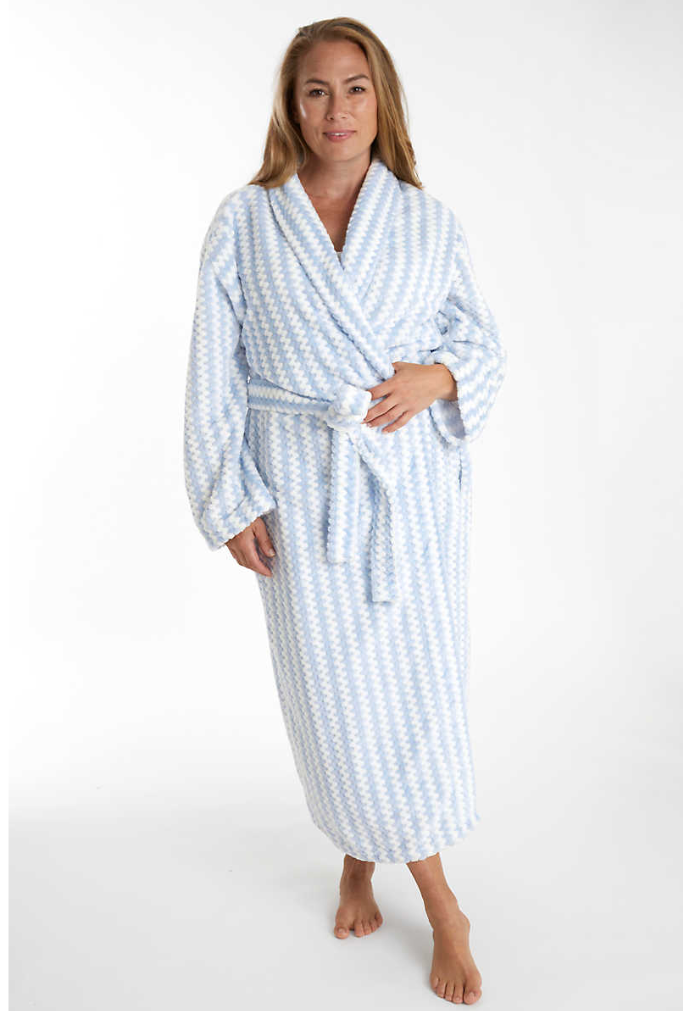 Pine Cone Hill Bubble Stripe Fleece Blue Soft Robe